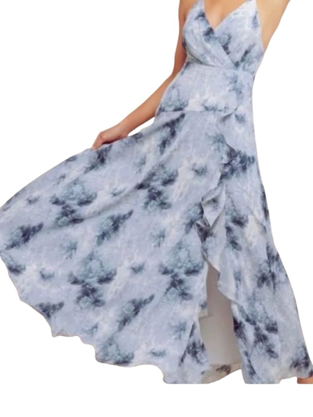 ASTR The Label - NOW Holland Blue Tie Dye Ruffle Maxi Dress Sz L